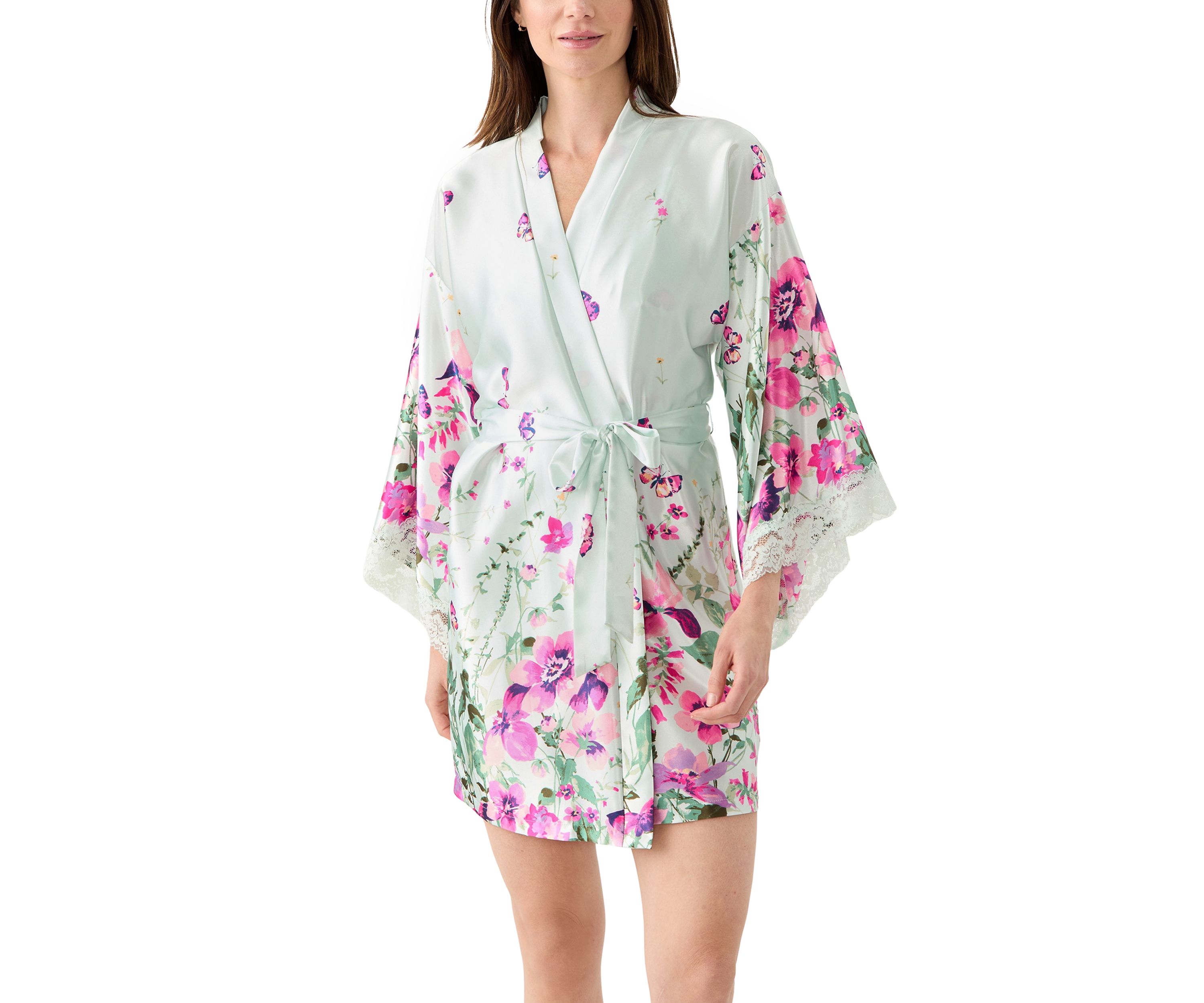 Lena Printed Satin Wrapper Robe