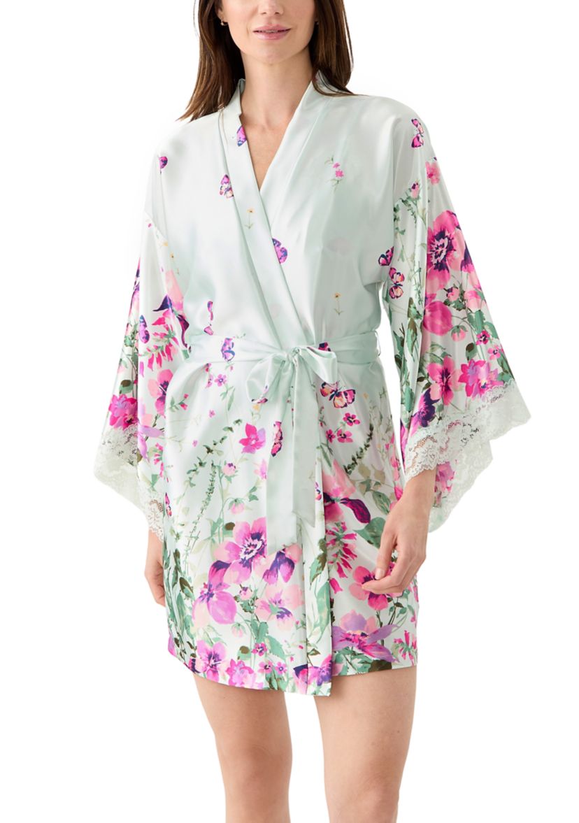 Lena Printed Satin Wrapper Robe