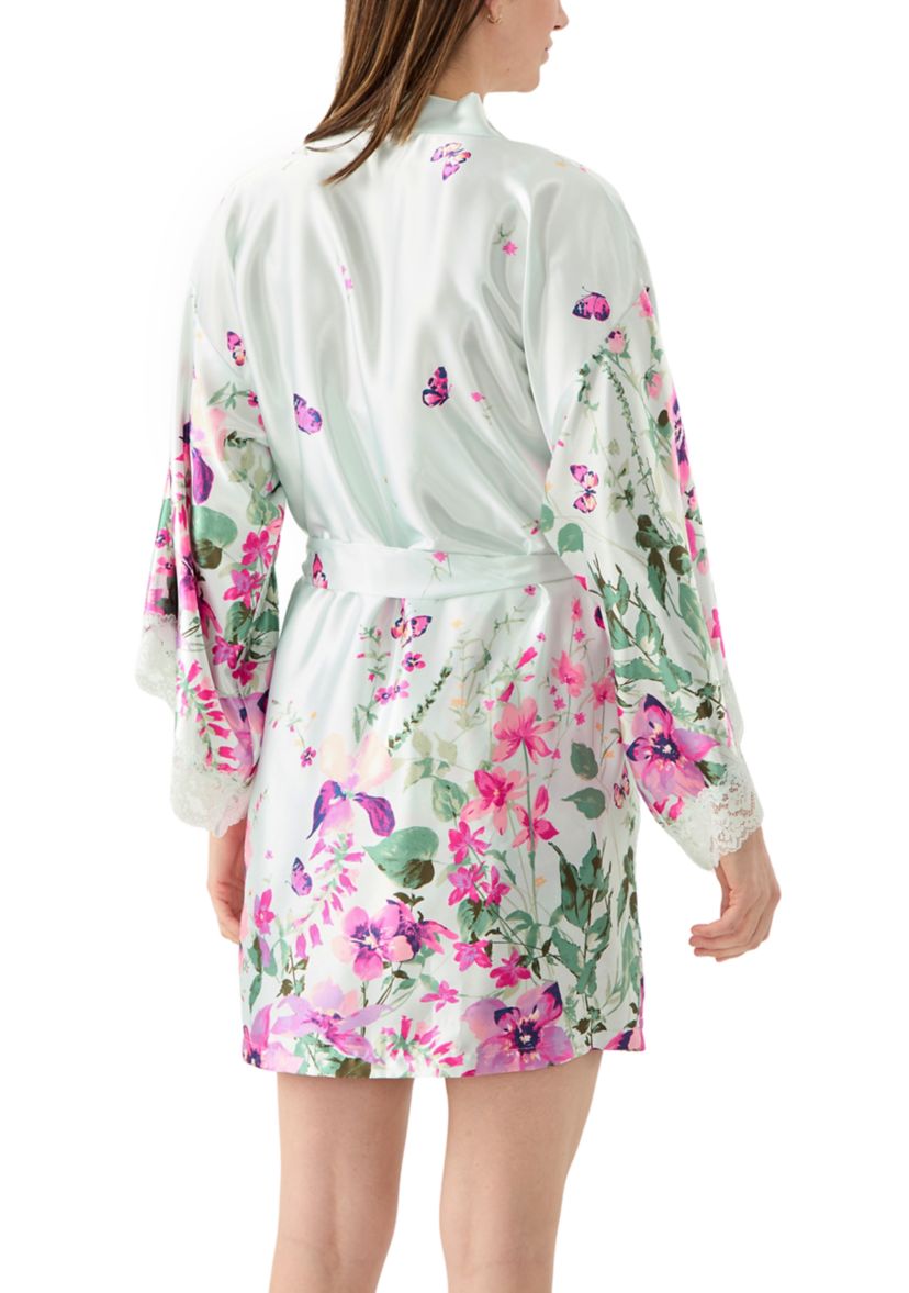 Lena Printed Satin Wrapper Robe
