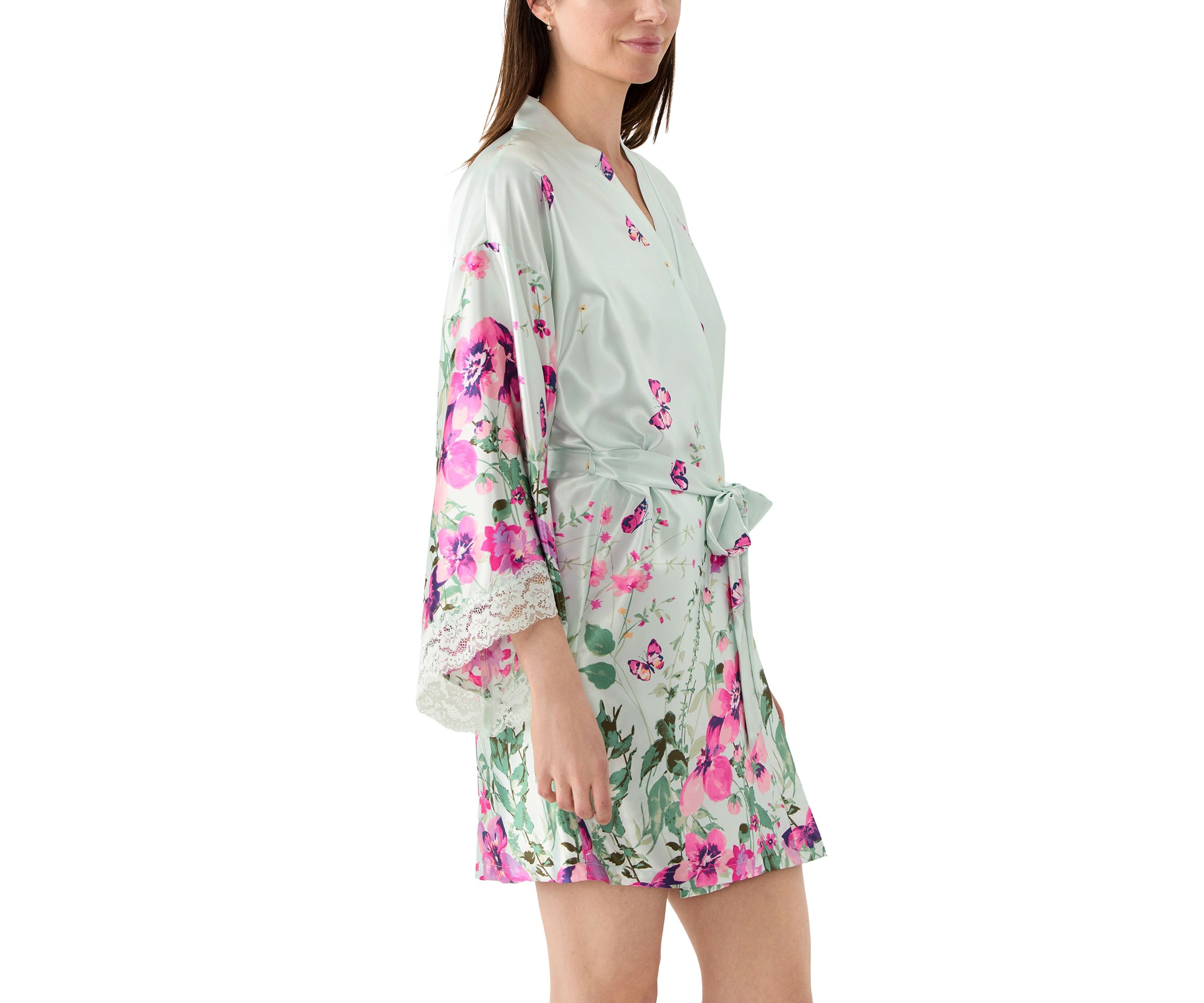 Lena Printed Satin Wrapper Robe