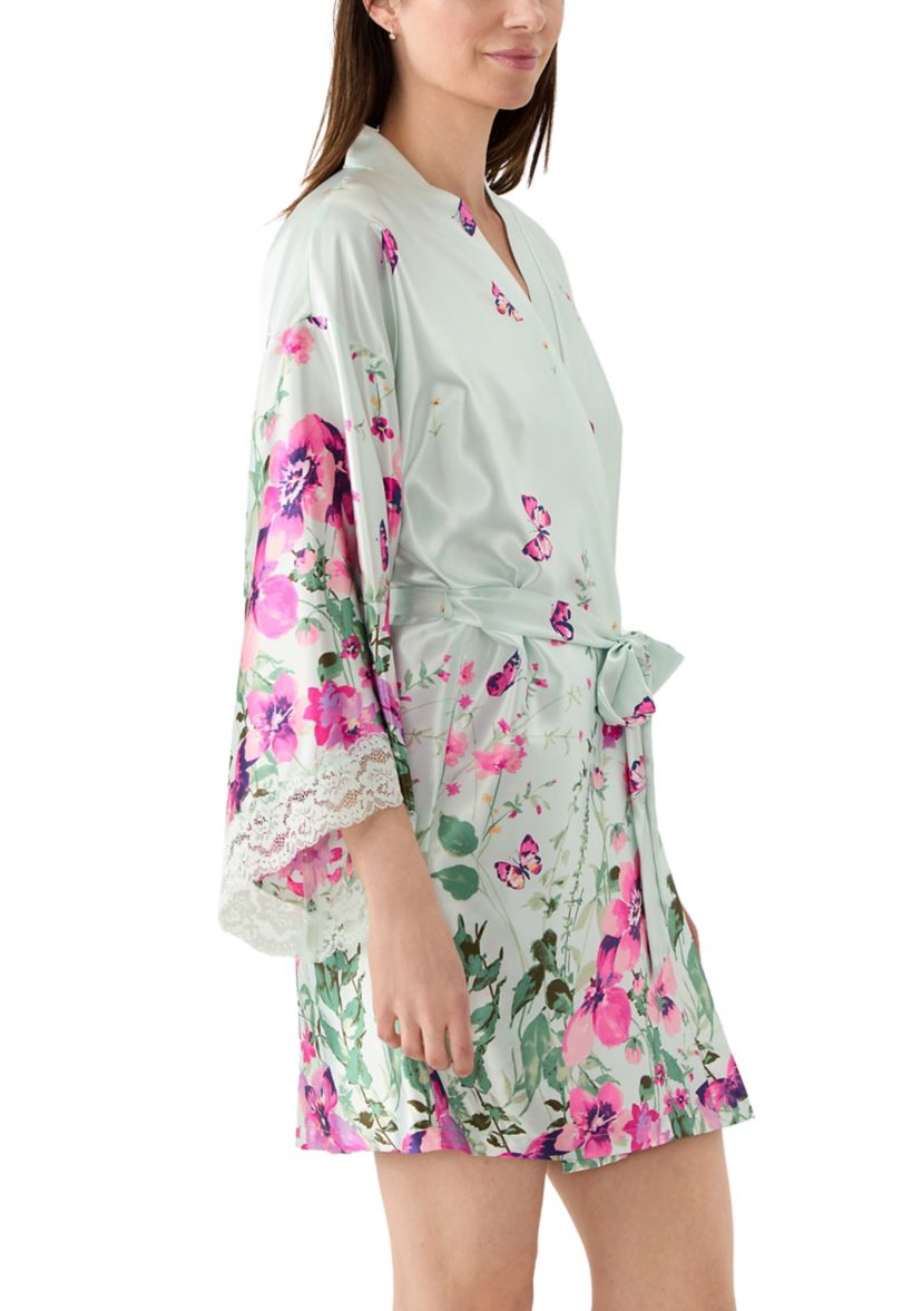 Lena Printed Satin Wrapper Robe