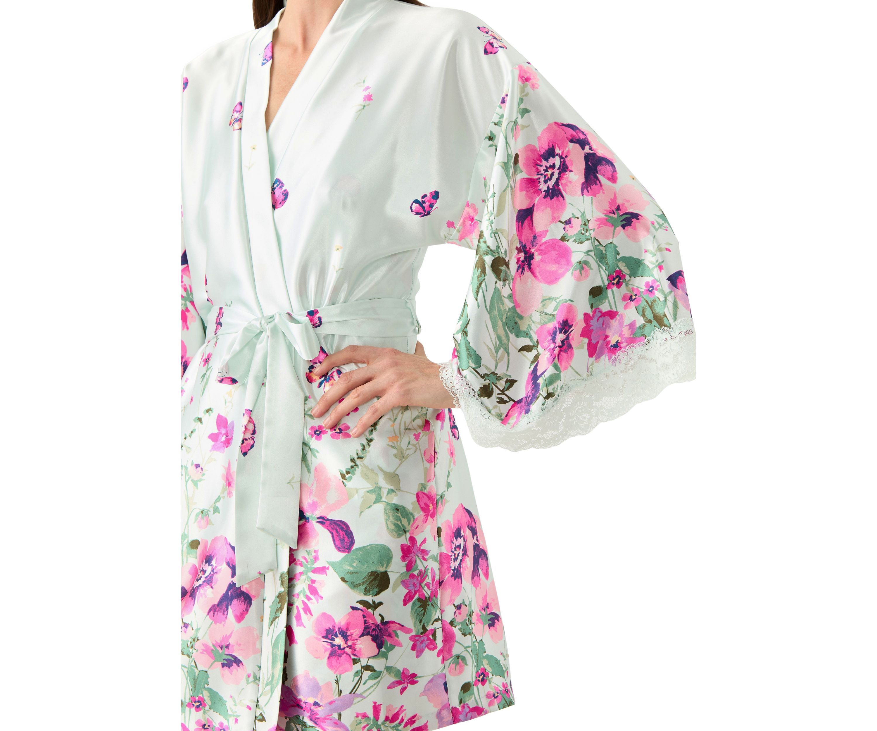 Lena Printed Satin Wrapper Robe