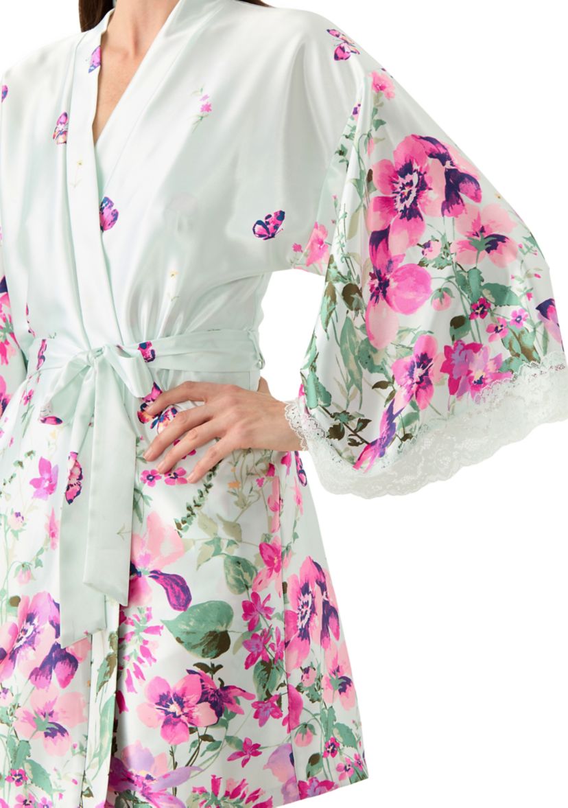Lena Printed Satin Wrapper Robe