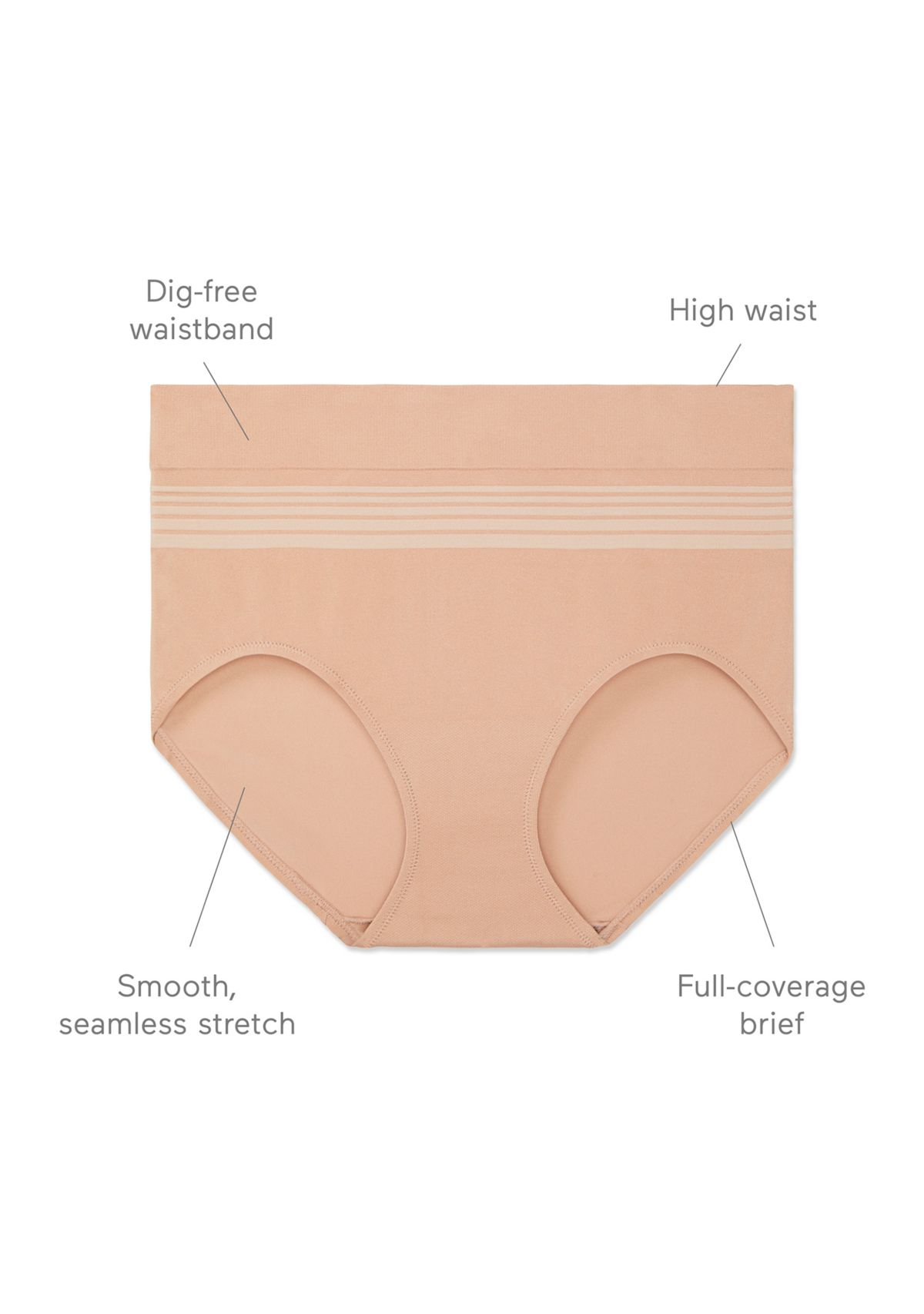 No Pinching, No Problems® Dig-Free Comfort Waist with Lace Smooth and Seamless Briefs - RS1501P