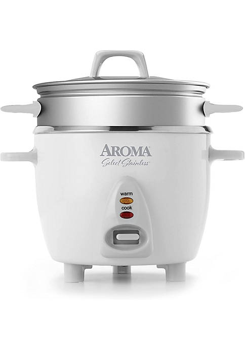 Aroma Housewares ARC-753-1SG 6-Cup (Cooked), 1.2Qt. Select Stainless Pot-Style Rice Cooker, & Food Steamer, One-Touch Operation, White
