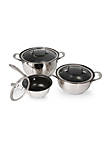 Wolfgang Puck 6-Piece Stainless Steel Pots and Pan Set; Scratch-Resistant Non-Stick Cookware