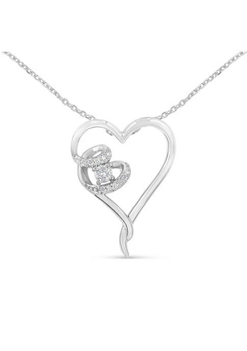 Sterling Silver 1/10 ct TDW Diamond Heart Pendant Necklace(H-I,I1-I2)