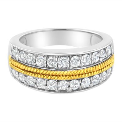 Haus Of Brilliance Lab Created 10K Yellow And White Gold Plated Sterling Silver 1Ct Tdw Lab-Grown Diamond 2 Row Band Ring (F-G ,vs2-Si1) - Size 7