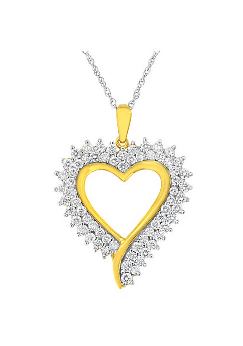 Lab Created 10k Yellow Gold Plated Sterling Silver 2 1/5ct TDW Lab-Grown Diamond Heart Pendant Necklace (F-G ,VS2-SI1)