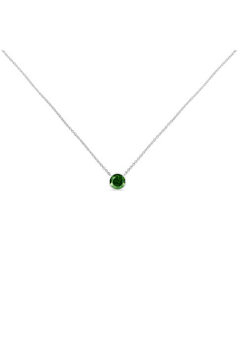 .925 Sterling Silver 1/5 Cttw Bezel Set Solitaire Treated Green Diamond  18" Pendant Necklace (Treated Green Color, I2-I3 Clarity)