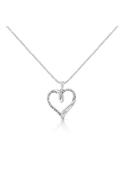 .925 Sterling Silver 1/10 Cttw Prong-Set Round Cut Diamond Open Heart 18" Pendant Necklace (I-J Color, I2-I3 Clarity)