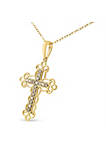 10K Yellow Plated .925 Sterling Silver 1/4 Cttw Champagne Diamond Filigree Cross 18" Pendant Necklace (K-L Color, I1-I2 Clarity)