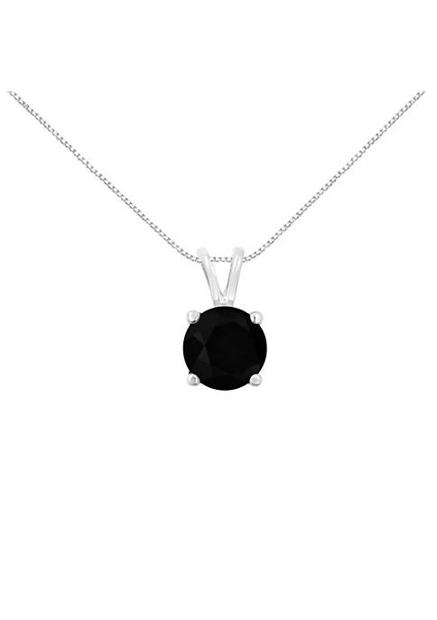 .925 Sterling Silver 1/2 cttw Treated Black Round-Cut Solitaire 4-Prong Set Diamond 18" Pendant Necklace