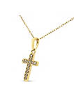 10K Yellow Gold Plated .925 Sterling Silver 1/4 Cttw Champagne Diamond Cross 18" Pendant Necklace (K-L Color, I1-I2 Clarity)