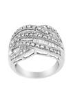 .925 Sterling Silver 1.0 Cttw Channel Set Alternating Round and Baguette Diamond Cross-over Bypass Ring Band (I-J Color, I2-I3 Clarity)