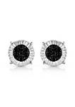 .925 Sterling Silver 1/4 Cttw Color Treated Diamond Cluster Flower Stud Earrings (Black/Yellow Color, I2-I3 Clarity)
