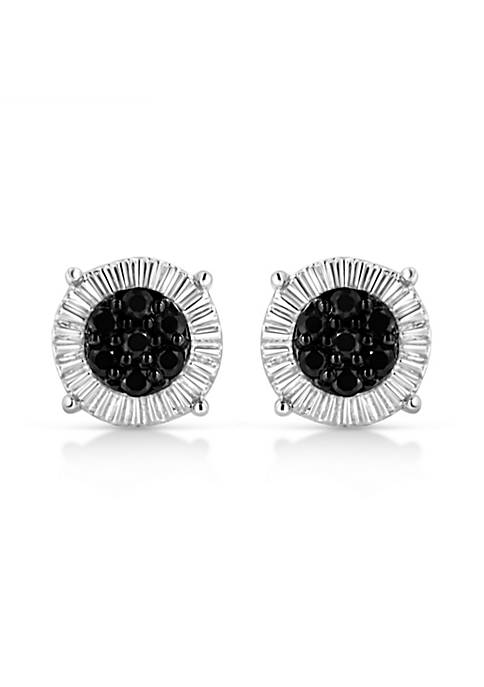 .925 Sterling Silver 1/4 Cttw Color Treated Diamond Cluster Flower Stud Earrings (Black/Yellow Color, I2-I3 Clarity)