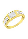 Mens 14K Yellow and White Gold 1/3 Cttw Invisible Set Princess-Cut Diamond Composite Step Up Band Ring (SI2-I1 Clarity, H-I Color)