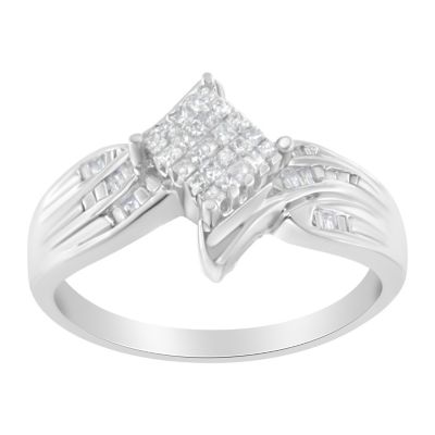 Haus Of Brilliance 10K White Gold 1/4Ct Tdw Princess Composite Diamond Bypass Ring (I-J, I1-I2), 7 -  633503172303