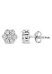 .925 Sterling Silver 1.0 Cttw Diamond Cluster 7 Stone Floral Stud Earring (I-J Color, I1-I2 Clarity)