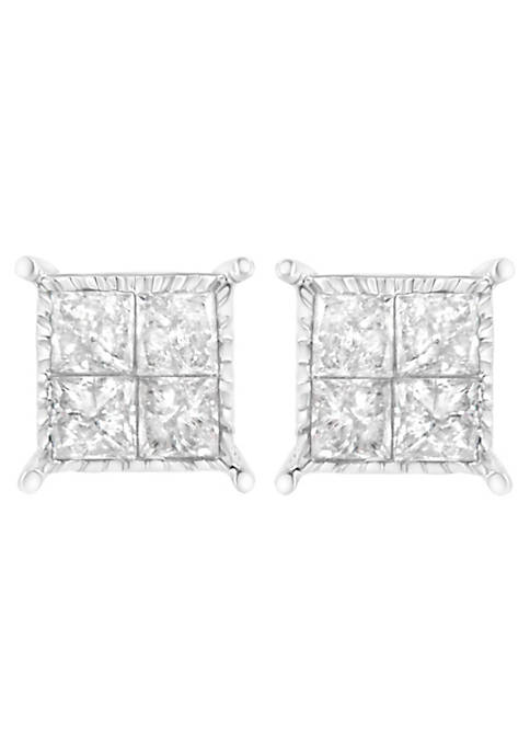 Haus of Brilliance 10K White Gold Square Earrings