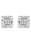 .925 Sterling Silver 1/6 Cttw Invisible Set Princess-Cut Diamond Quad Composite Stud Earrings (H-I Color, I1-I2 Clarity)
