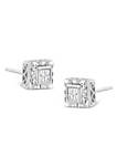 .925 Sterling Silver 1/6 Cttw Invisible Set Princess-Cut Diamond Quad Composite Stud Earrings (H-I Color, I1-I2 Clarity)