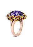 18K Yellow and Rose Gold Claw Prong Set Checkerboard Cut Purple Amethyst, Blue & Yellow Sapphire, Diamond Accent Cocktail Ring Band (F-G Color, VS1-VS2 Clarity) - Ring Size 7
