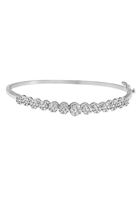 14K White Gold Round Cut Diamond Floral-Inspired Bangle Bracelet (2.60 cttw, H-I Color, SI1-SI2 Clarity)