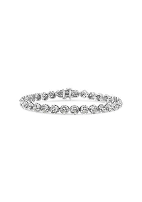 .925 Sterling Silver 1.0 Cttw Diamond Miracle-Plate Open Quatrefoil Flower Circle-Link 7" Tennis Bracelet (I-J color, I3 clarity)