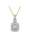 10K Yellow Gold Plated .925 Sterling Silver 1/4 Cttw Diamond Square Pendant Necklace (J-K Color, I1-I2 Clarity) - 18"