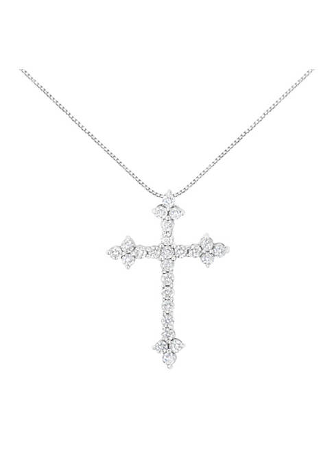 .925 Sterling Silver 1/2 Cttw Diamond Bottony Cross Style 18" Pendant Necklace (I-J Color, I2-I3 Clarity)