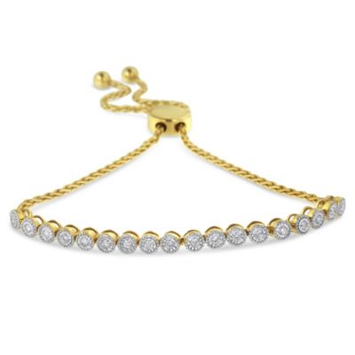 Haus Of Brilliance 10K Yellow Gold Over .925 Sterling Silver Miracle-Set Diamond Accented 6â-9â Adjustable Beaded Tennis Bolo Bracelet (H-I -  633503036605