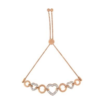 Haus Of Brilliance 10K Rose Gold Over .925 Sterling Silver 1/10 Cttw Round-Cut Diamond Heart Link Adjustable Bolo Bracelet (H-I Color, I2-I3 Clarity) -  633503036568