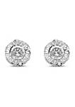 10K White Gold 1/2 Cttw Miracle-Set Round Brilliant-Cut Diamond Stud Earrings with Hidden Halo (I-J ,I2-I3)