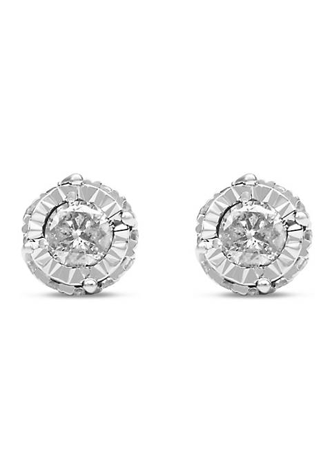 10K White Gold 1/2 Cttw Miracle-Set Round Brilliant-Cut Diamond Stud Earrings with Hidden Halo (I-J ,I2-I3)