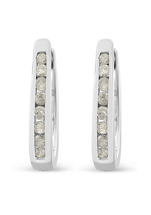 10K White Gold 1/4 Cttw Channel Set Diamond Hoop Earrings (I-J Color, I3 Clarity)