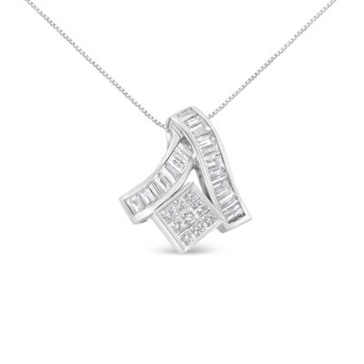 Haus Of Brilliance 14K White Gold 1 7/8 Cttw Princess And Baguette Cut Mixed Geometry Diamond Pendant Necklace (G-H, Si1-Si2), 18 -  633503004338