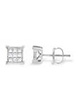 10K White Gold 1/3 Cttw Invisible Set Princess-Cut Diamond 18 Stone Composite Stud Earrings with Screwbacks (I-J Color, SI2-I1 Clarity)