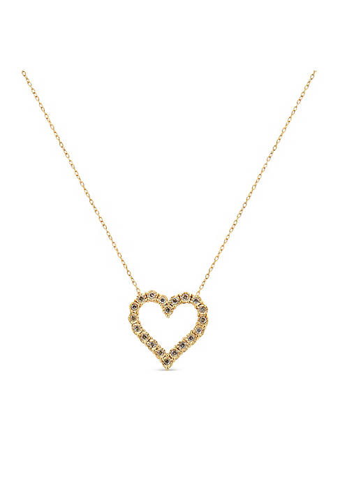 10K Yellow Gold Flashed .925 Sterling Silver 1/2 Cttw Champagne Diamond Miracle Plate Heart Pendant Necklace (K-L Color, I1-I2 Clarity) - 18"