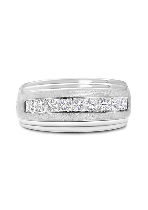 10k White Gold Mens 1.00 Cttw Channel Set 9 Princess Diamond Matte Finish Wedding Band Ring ( H-I Color, I1-I2 Clarity) - Size 10