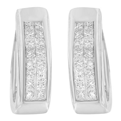 Haus Of Brilliance 14K White Gold Princess-Cut Diamond Hoop Earrings (1.10 Cttw, H-I Color, Si2-I1 Clarity)