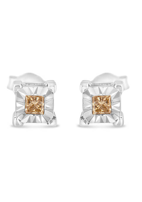 .925 Sterling Silver 3/8 Cttw Princess-Cut Square Diamond Solitaire Miracle-Plate Stud Earrings (K-L Color, I1-I2 Clarity)
