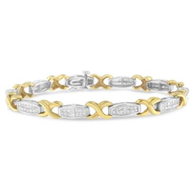 Haus Of Brilliance Two-Tone 14K Yellow & White Gold 2.0 Cttw Princess-Cut Diamond Tapered And X-Link Tennis Bracelet (G-H Color, Si1-Si2 Clarity)