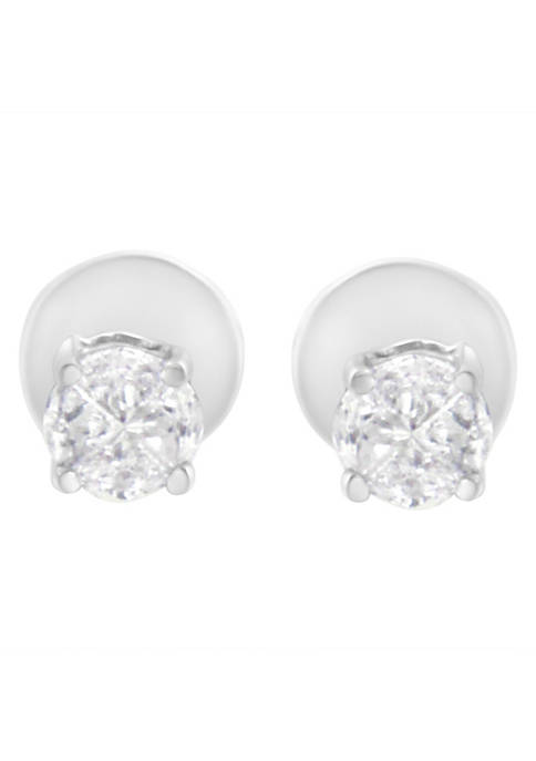 14K White Gold 1/2 Cttw Pie-Cut Diamond Solitaire Stud Earrings (H-I Color, SI1-SI2 Clarity)