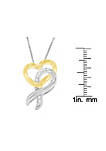 10K Yellow Gold and .925 Sterling Silver 1/20 cttw Diamond Ribbon-Heart Pendant Necklace (H-I, I1-I2)