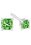 .925 Sterling Silver 3/8 Cttw Princess-Cut Square Green Diamond Stud Earrings (Fancy Color-Enhanced, I2-I3 Clarity)