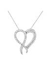 .925 Sterling Silver 1 cttw Diamond Heart and Ribbon 18" Pendant Necklace (I-J Clarity, I2-I3 Color) - 18"