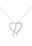 .925 Sterling Silver 1 cttw Diamond Heart and Ribbon 18" Pendant Necklace (I-J Clarity, I2-I3 Color) - 18"
