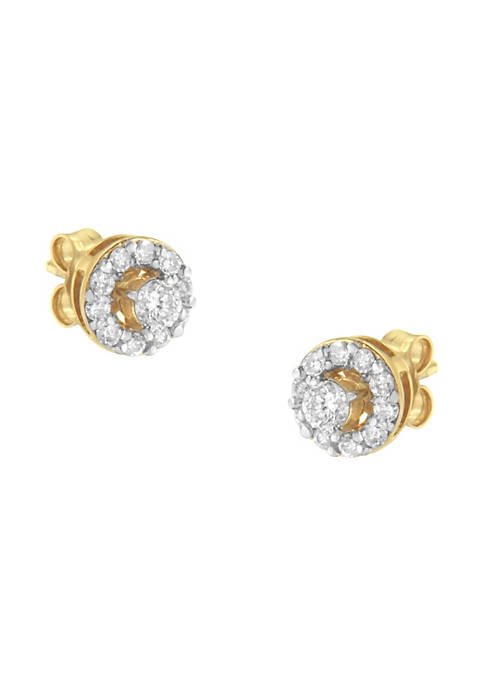 2 Micron Yellow Gold Plated Sterling Silver Diamond Stud Earring (1/2 cttw, J-K Color, I2-I3 Clarity)